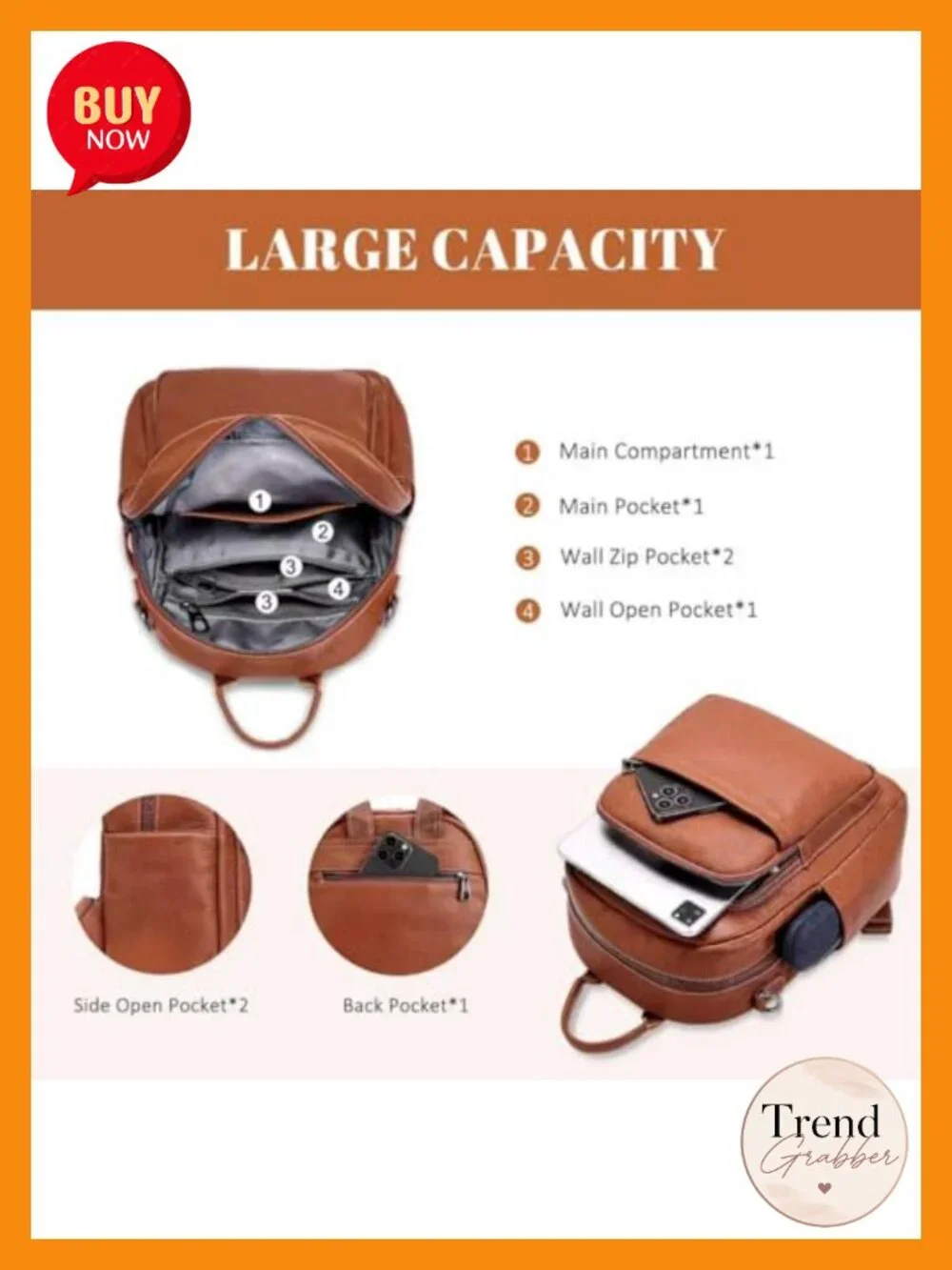 Genuine Leather Convertible Backpack Purse Anti Theft Travel Handbag